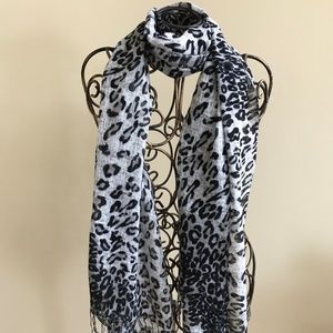 INC Leopard Print With Tassel Scarf
